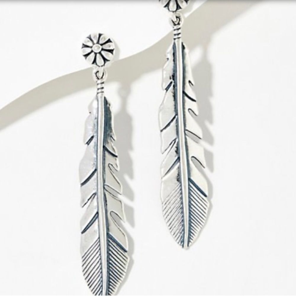 Sterling long feather earrings